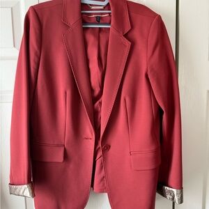 Burnt Orange Women's Blazer - Tailored Single-Button Blazer w/ Gold Accents